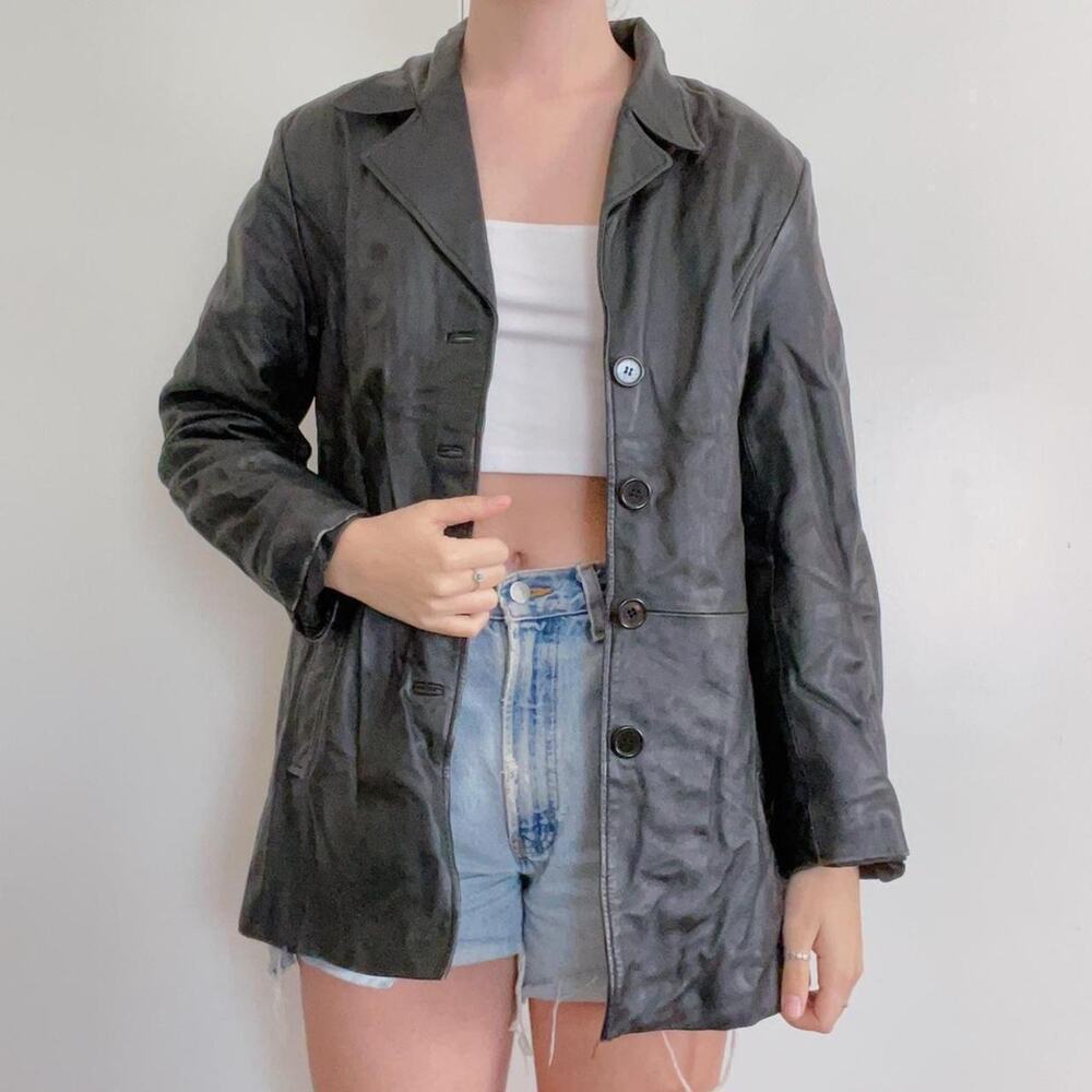 90s vintage black leather blazer